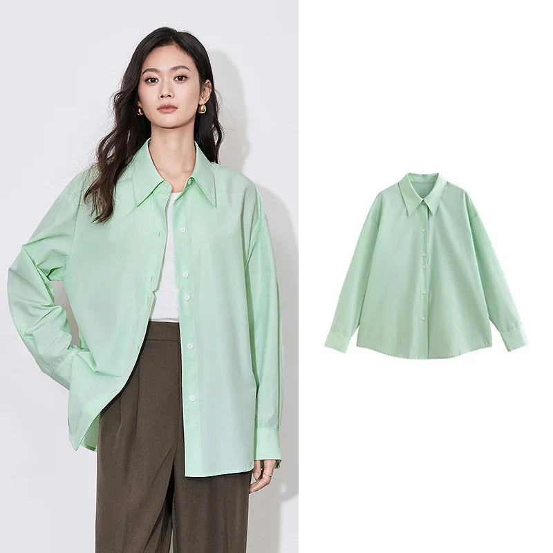 Chemise femme manches longues col chemise uni casual office