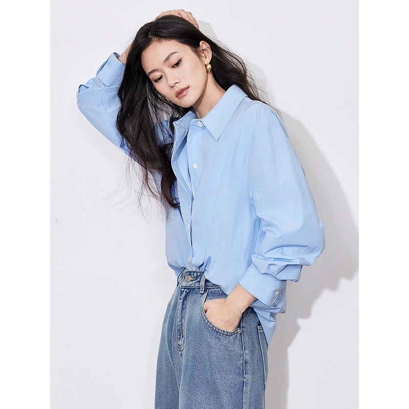 Chemise femme manches longues col chemise uni casual office