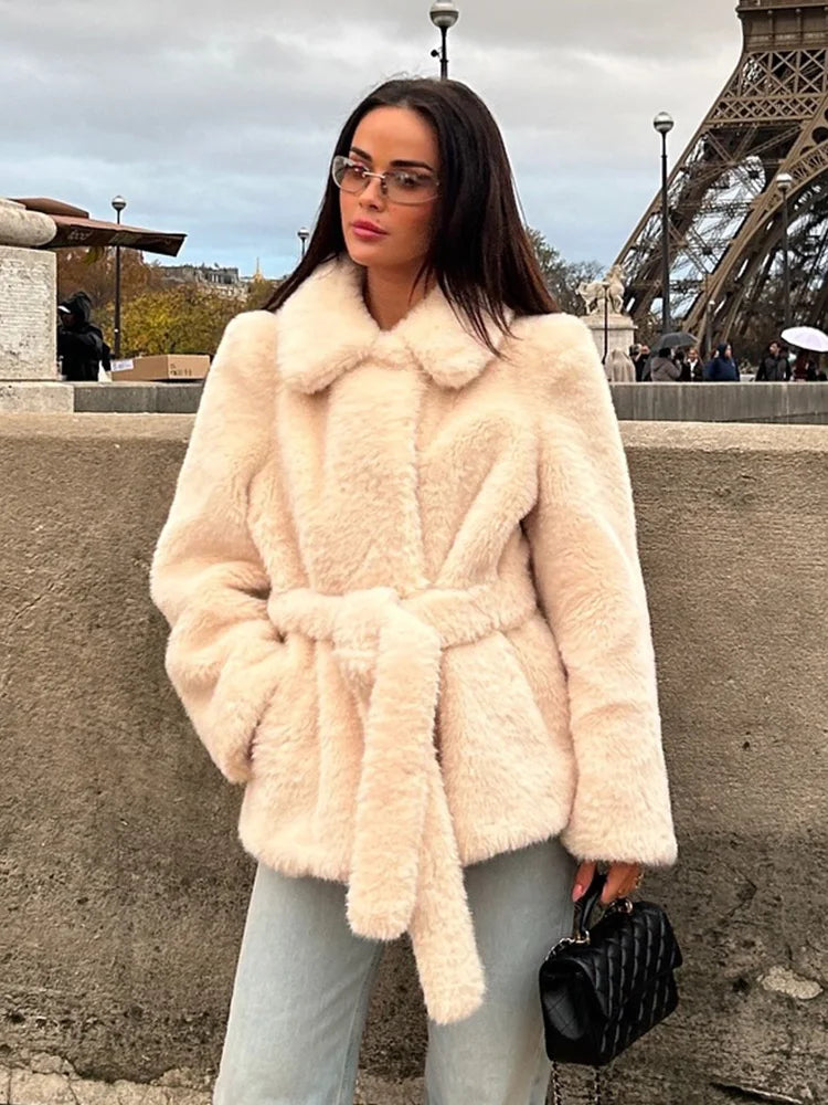 Winter Jacket with Notched Collar &amp; Decorative Laces