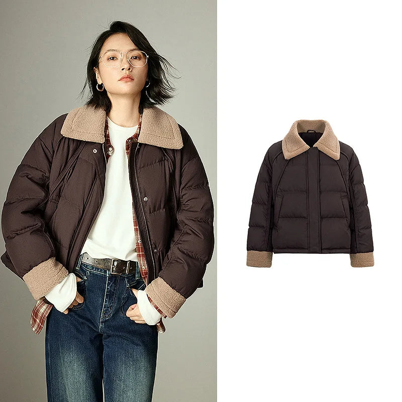 Doudoune Femme –Duvet, Design Color-block, Coupe Loose Chaude et Élégante