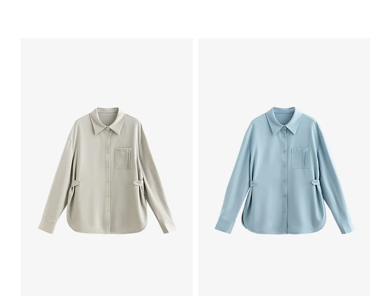 Chemise femme à manches longues et poches – coupe loose