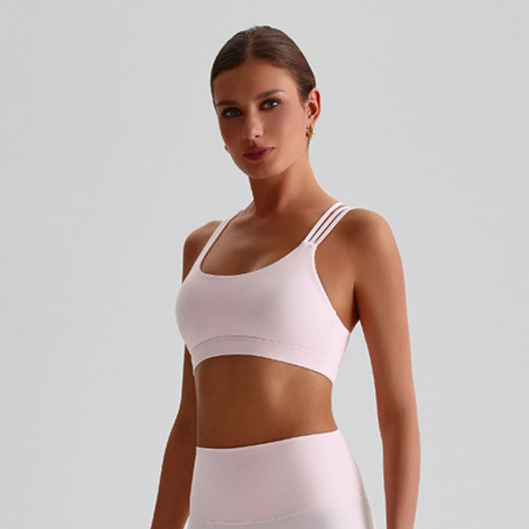 Brassière de sport croisée dos nageur, maintien fort, coques amovibles