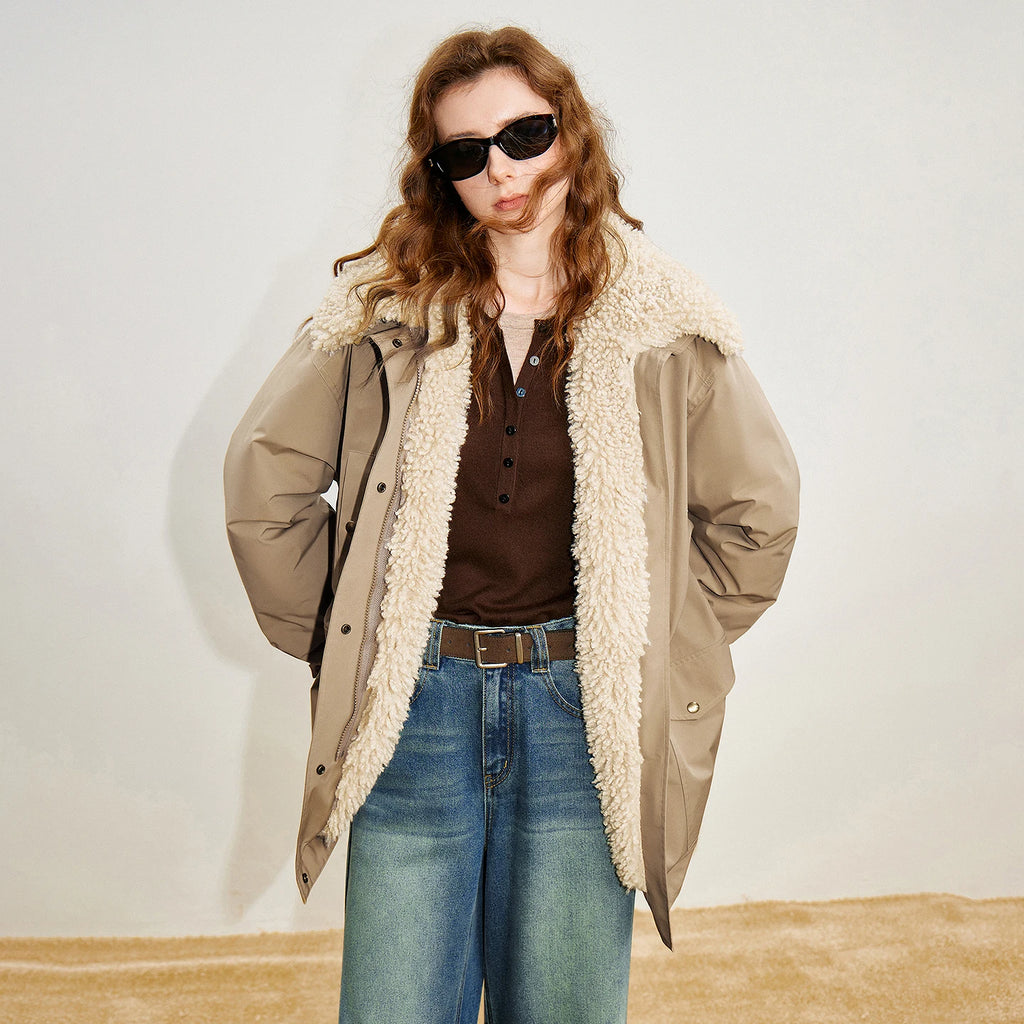 Doudoune Femme – Fleece Teddy, Style Barn Rétro, Duvet, Chaude et Confortable