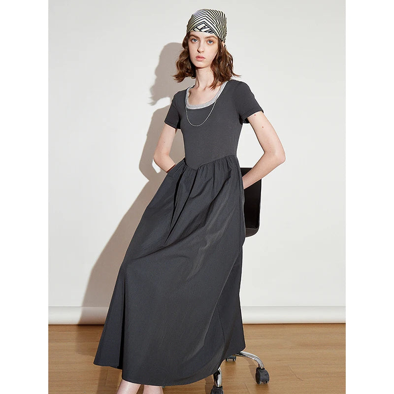 Women's slim-waisted dress with visible short sleeves