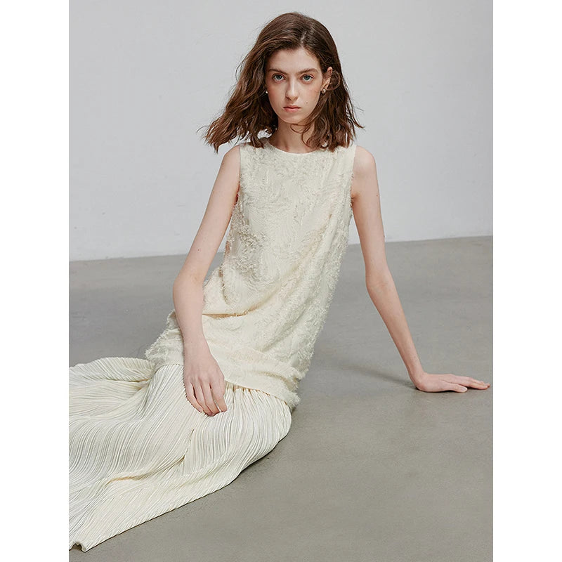 Robe femme mi-mollet été A-Line sans manches col rond