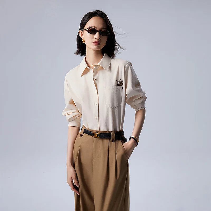 Damen Langarmhemd Streetwear mit Print und Kragen