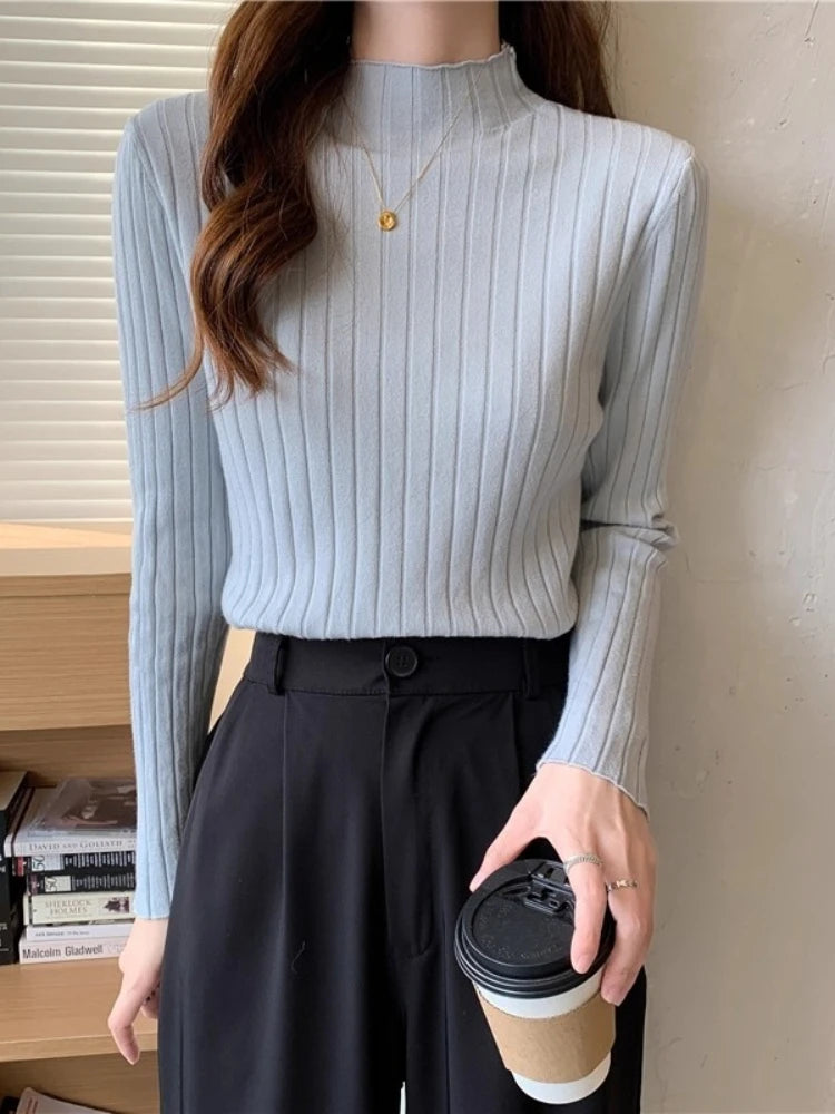 Ribbed turtleneck sweaters, long sleeves, slim fit
