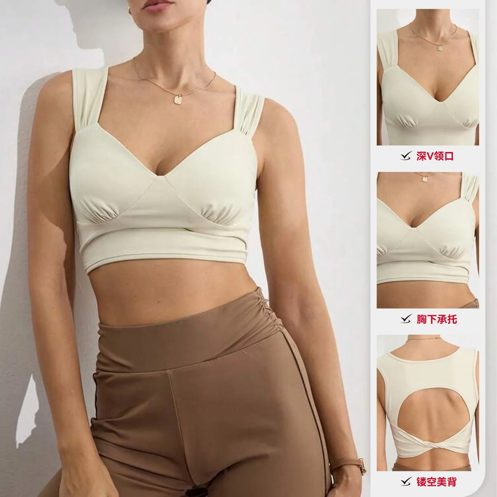 Sexy V-neck sports top with criss-cross straps