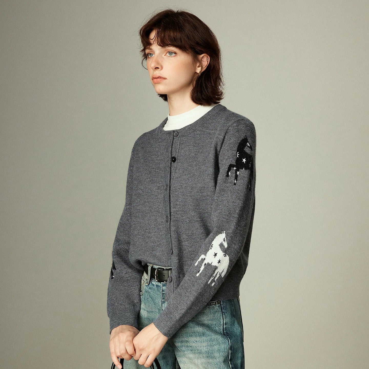 Cardigan Femme  Jacquard Ethnique – Maille Polaire Arctique, Style Totem