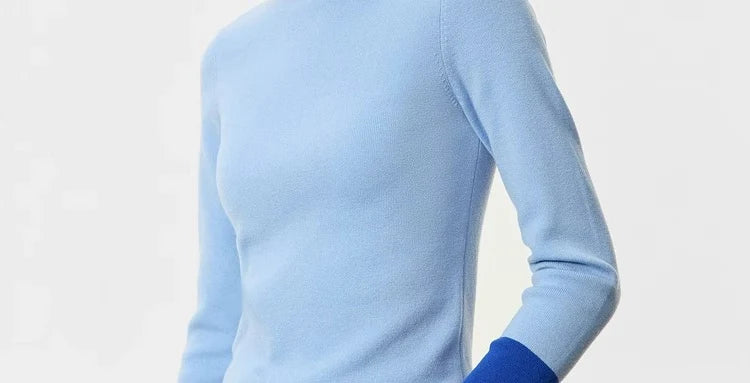 Damenpullover Stehkragen Warm Winter Gestrickt Farbblock Slim Fit Vielseitig Vintage Casual Langarm