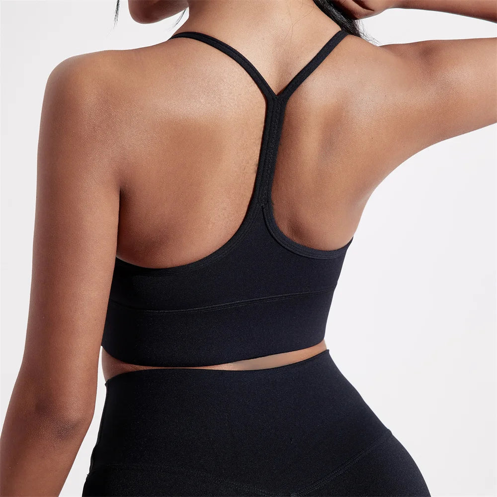 Brassière de sport femme dos en Y, coloris uni, avec coussinets
