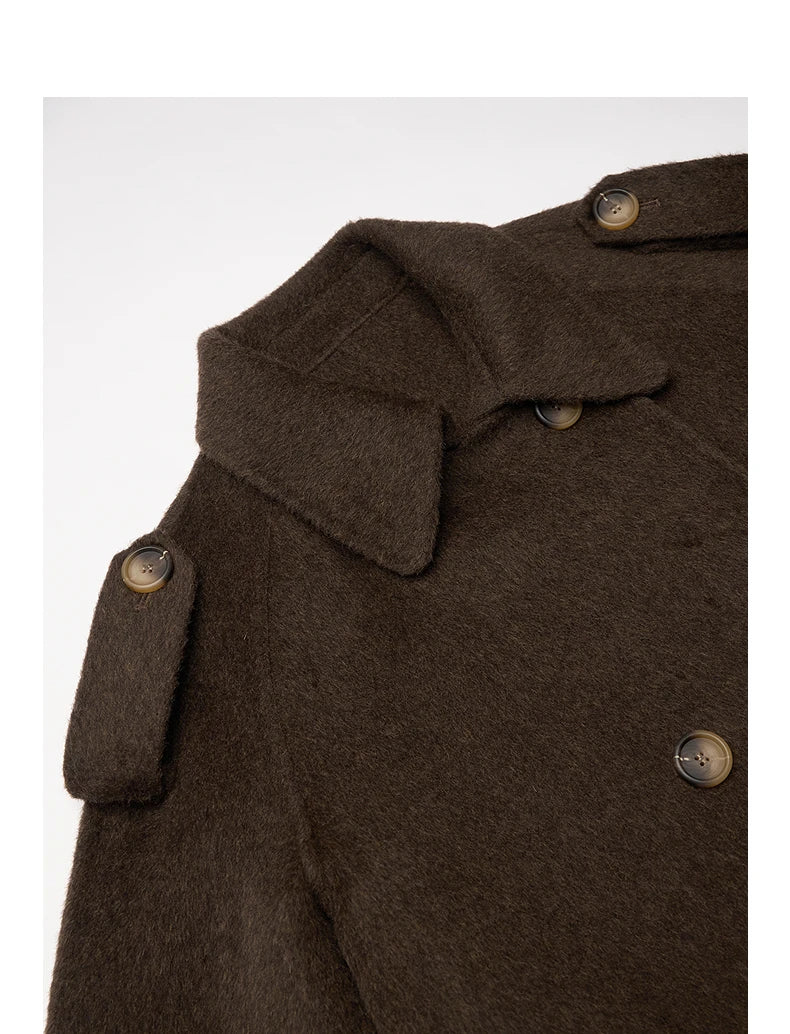 Women's Coat – Double-Faced Wool, Fitted Waist with Belt, Mid-Length