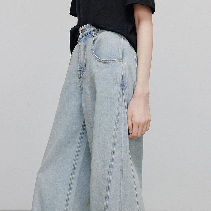 Jean femme taille mi‑haute coupe droite longue
