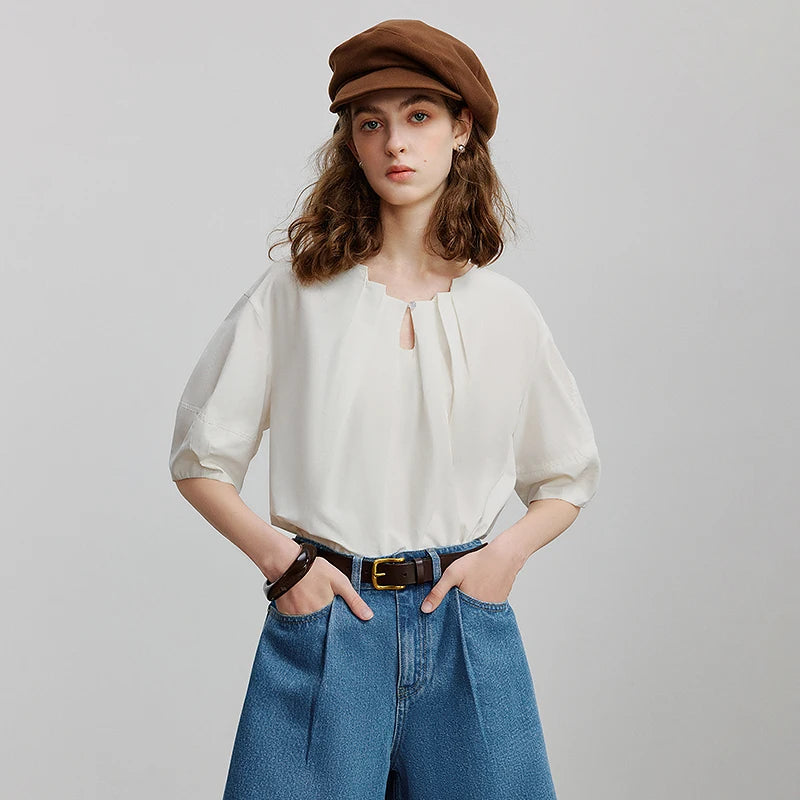 Chemise femme manches mi-longues en coton & lyocell