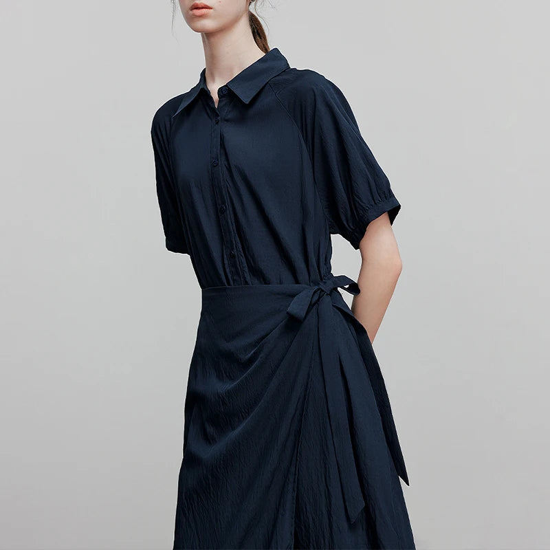 Robe femme mi‑mollet été style office A-Line manches courtes raglan