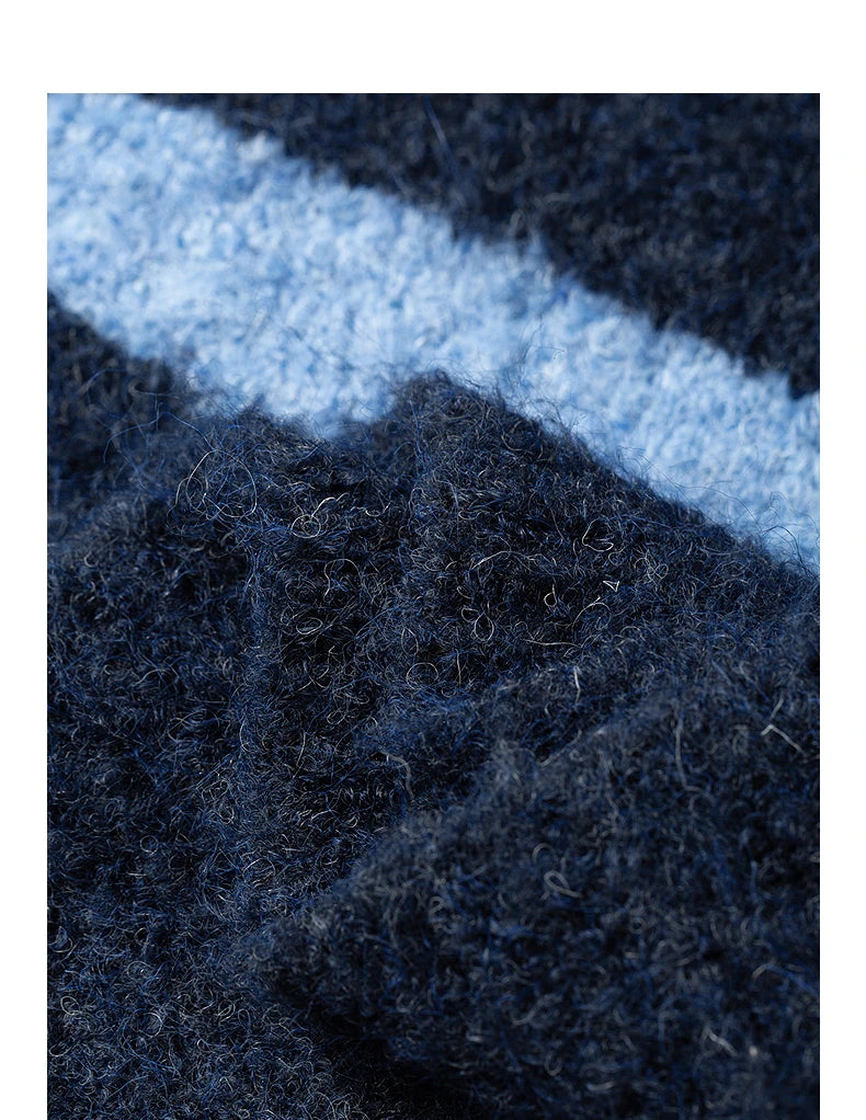 Cardigan Femme – Col Haut, Rayures Vintage, Laine Nuage