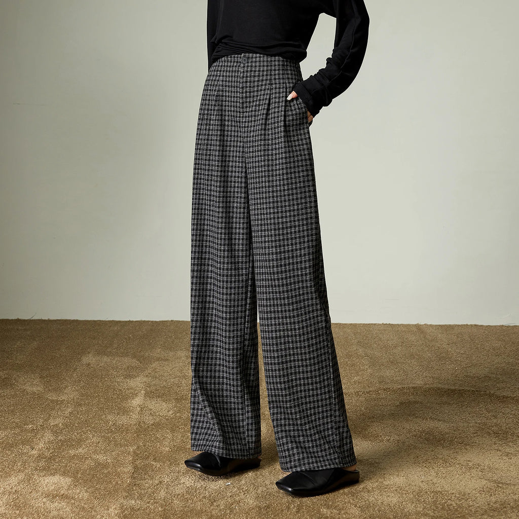Pantalon Large Femme TOYOUTH à Carreaux – Coupe Fluide Effet Affinant, Style Rétro Chic