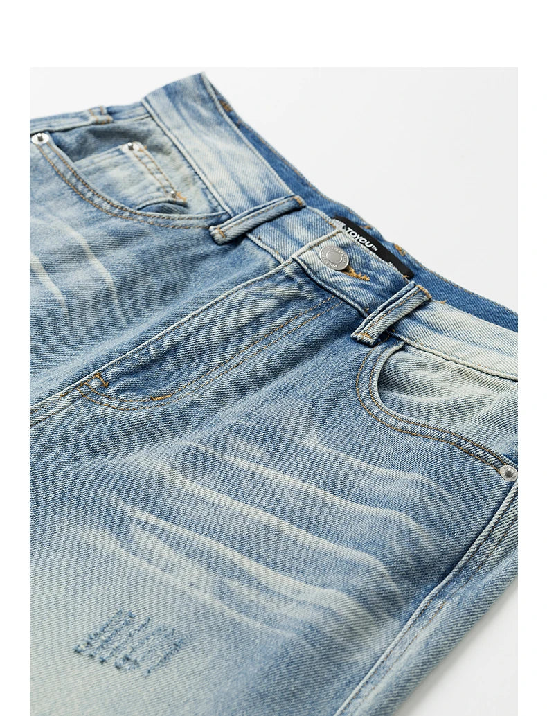 Damenjeans, mittelhoher Bund, weites gerades Bein, lange Länge