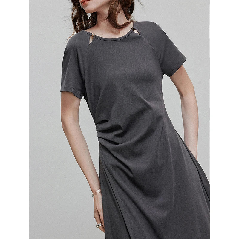 Robe femme mi-mollet été A-Line ajustée en maille avec appliqués