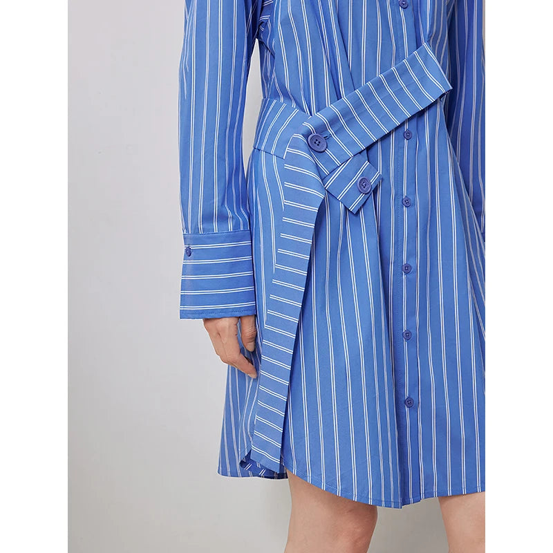 Robe femme mi-genou automne style office rayée à manches longues