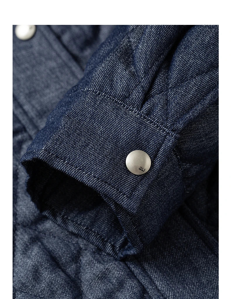 Women's Coat – Denim Effect, Diamond Pattern, Stand Collar