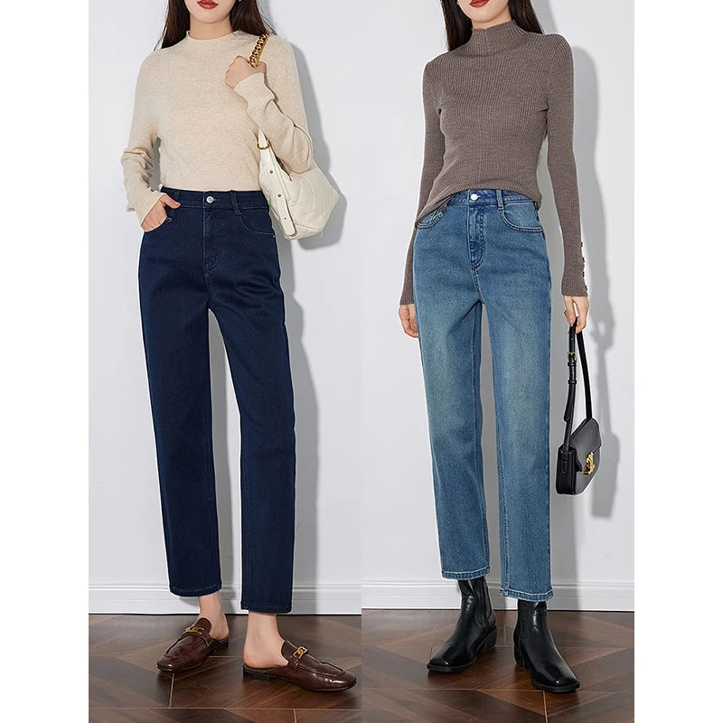 Jean femme mi‑mollet skinny coupe harem doublé chaud