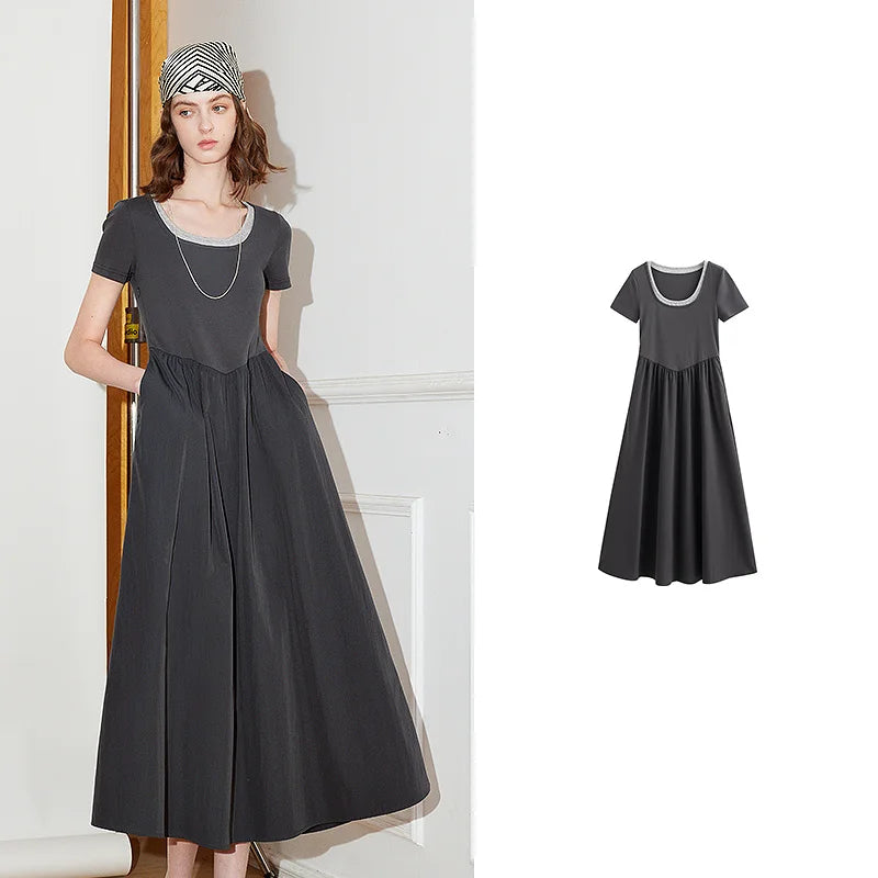 Women's slim-waisted dress with visible short sleeves