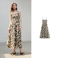 Robe femme mi-mollet été A-Line sans manches à bretelles spaghetti motif floral