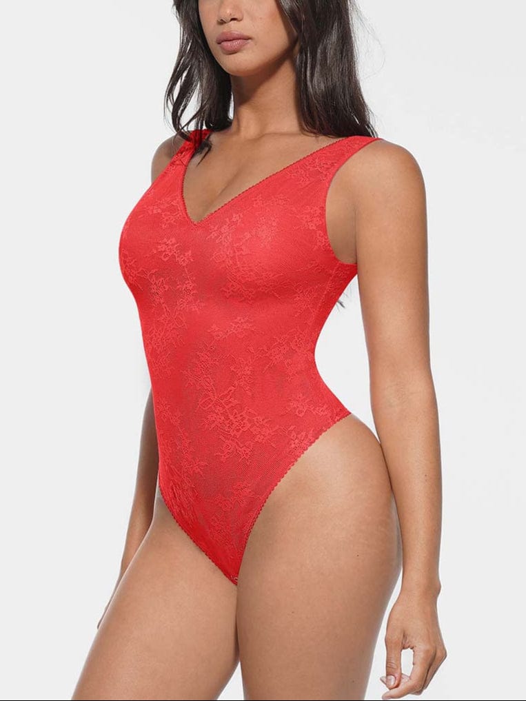 Wholesale Seamless Sexy Deep V-Neck Lace Shaping Thong Bodysuit