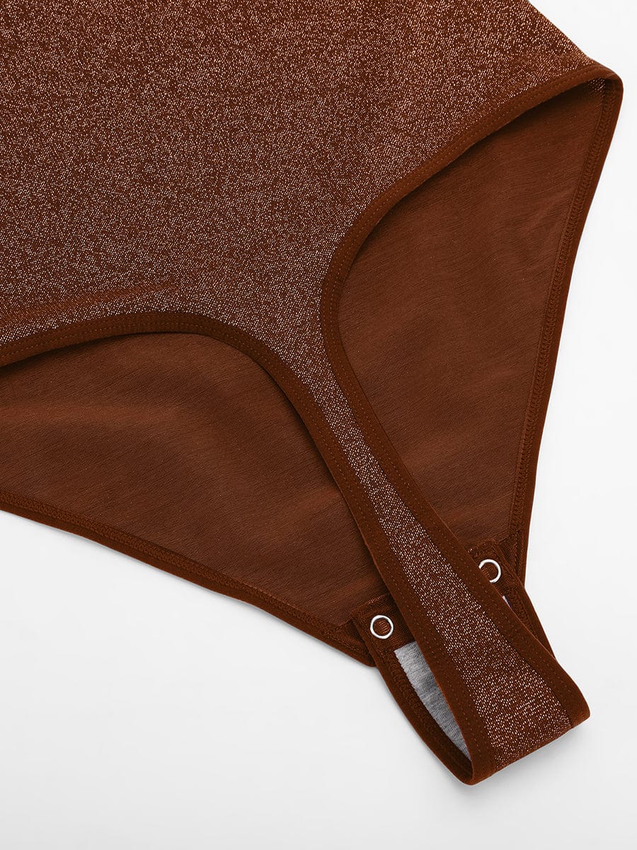 Wholesale Shiny Draped Neck All In One Shapewear Bodysuit with Built In Bra and Thong Snap Crotch