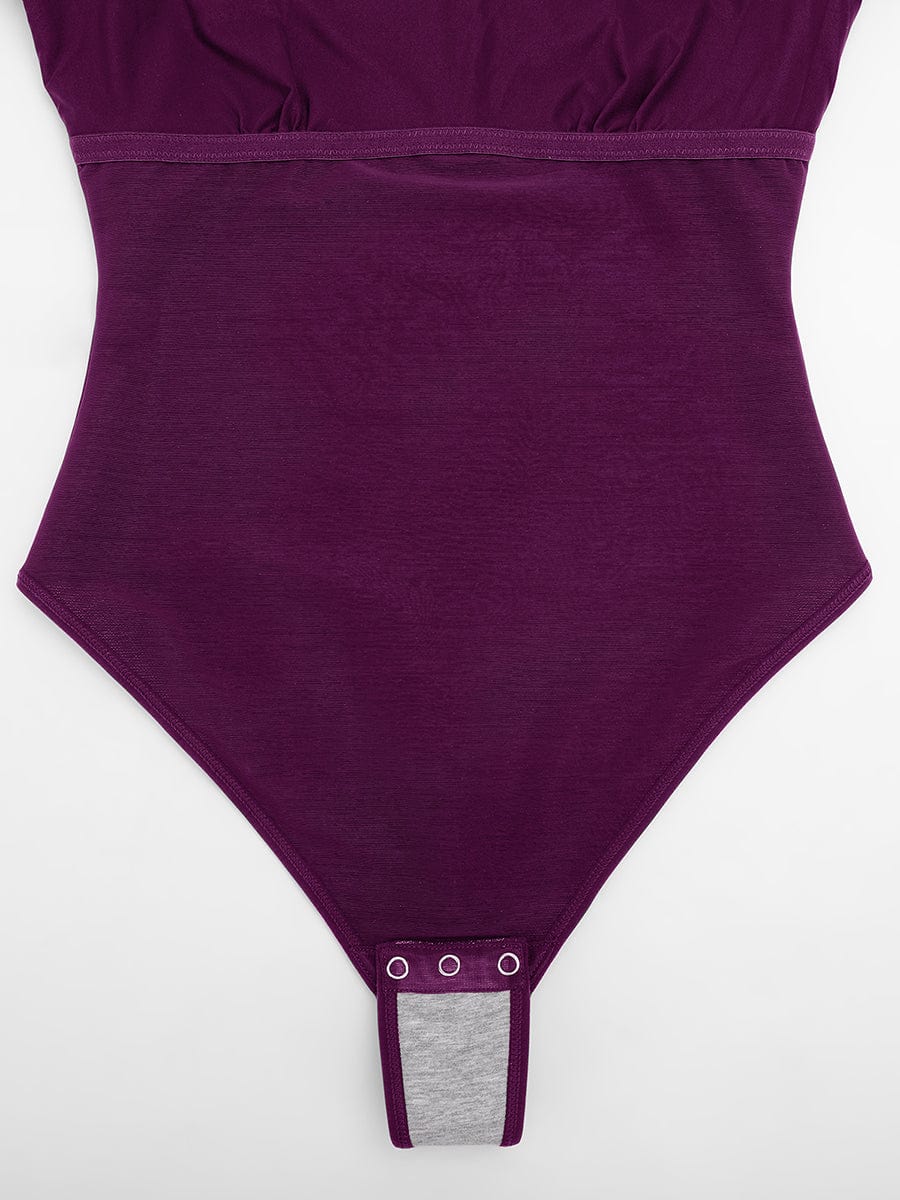 Wholesale Shiny Draped Neck All In One Shapewear Bodysuit with Built In Bra and Thong Snap Crotch