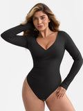 Wholesale Sexy V-neck Overlapping pleated Waist and Tummy Control Antibacterial Crotch Bodysuit