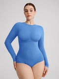 Wholesale Seamless Crew Neck Long Sleeve Tummy Control Snap Crotch Briefs Bodysuit SPU