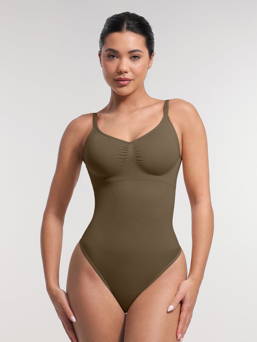 Wholesale Seamless Bra Free Cami Tummy Control Thong Bodysuit with Removable Pads