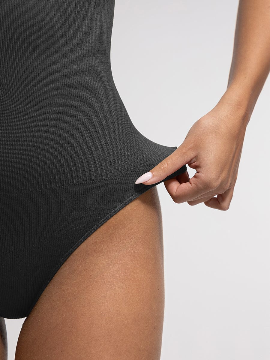 Wholesale Seamless Ribbed Zip Front Sleeveless Briefs Bodysuit