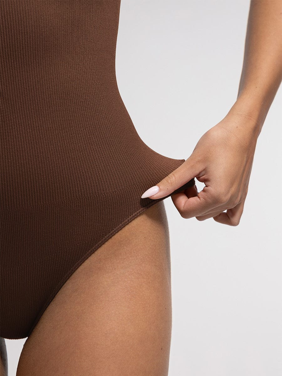 Wholesale Seamless Ribbed Zip Front Sleeveless Briefs Bodysuit