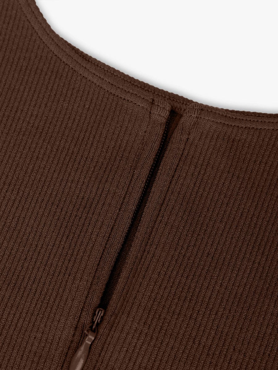 Wholesale Seamless Ribbed Zip Front Sleeveless Briefs Bodysuit