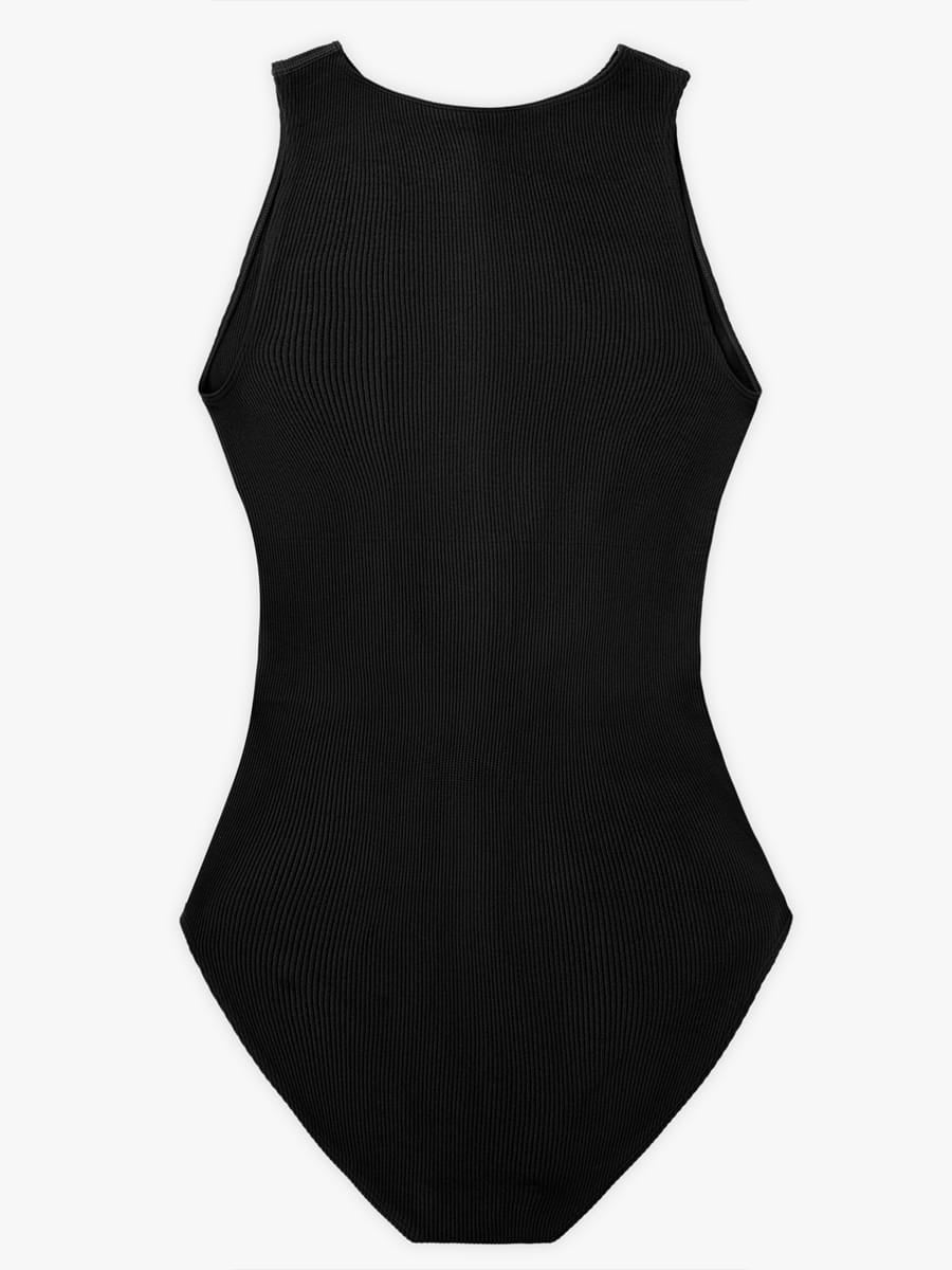 Wholesale Seamless Ribbed Zip Front Sleeveless Briefs Bodysuit