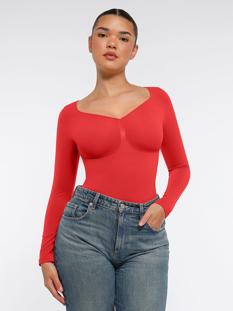 Wholesale Seamless Long Sleeve Chest Support Tummy Control Thong Bodysuit