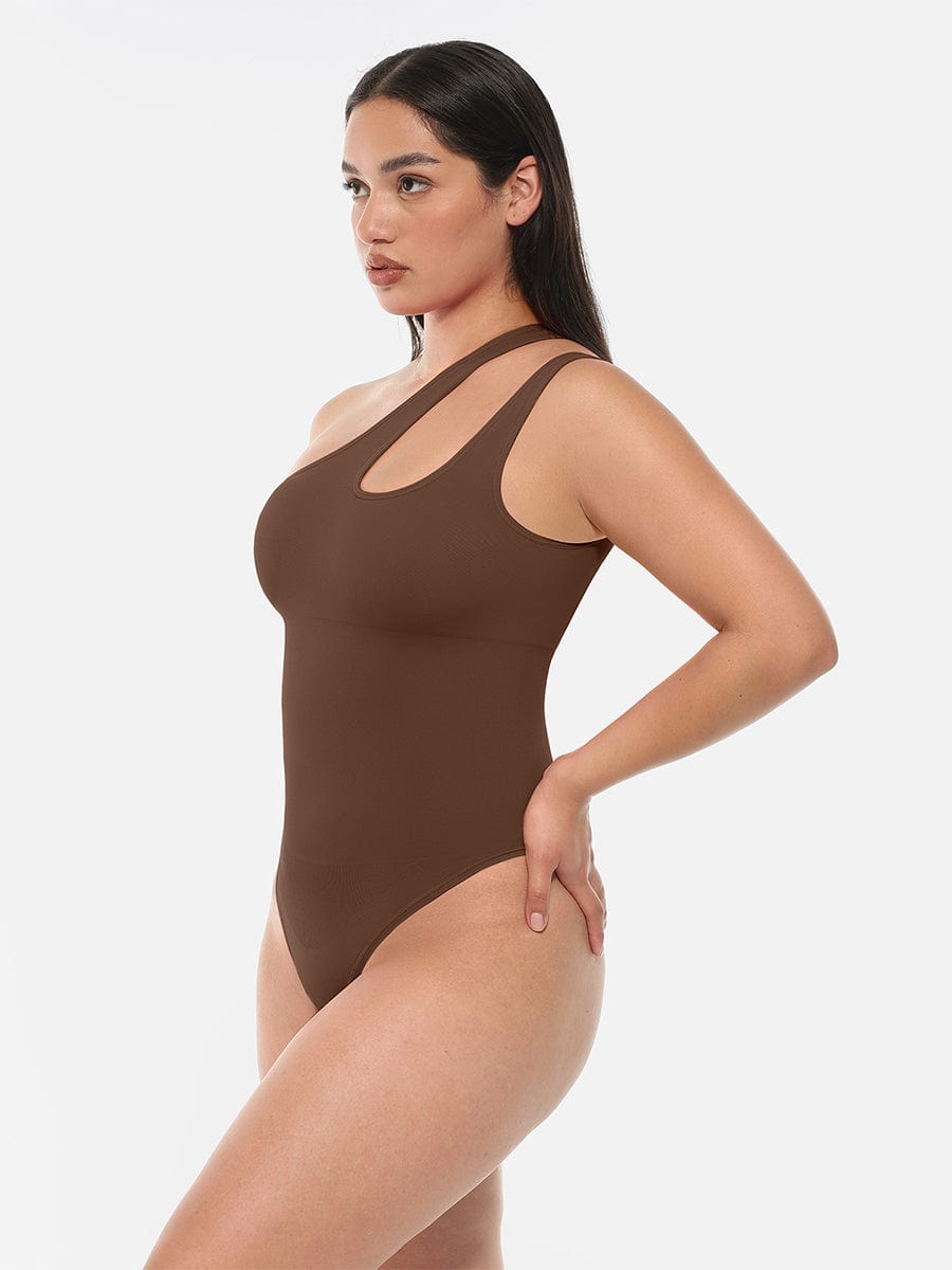 Wholesale One-shoulder Cut Out Waist and Abdomen Compression Shapewear Bodysuit