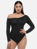 Wholesale Seamless Diagonal Neck Long Sleeve Waist Trimming Thong Bodysuit