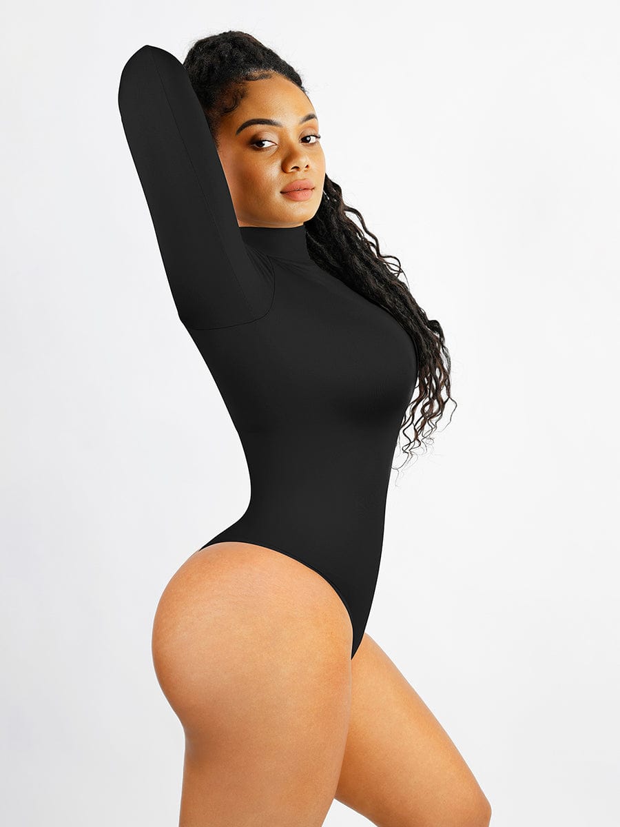 Wholesale 🌿Seamless Eco-friendly Turtle Neck Long Sleeve Thong Bodysuit