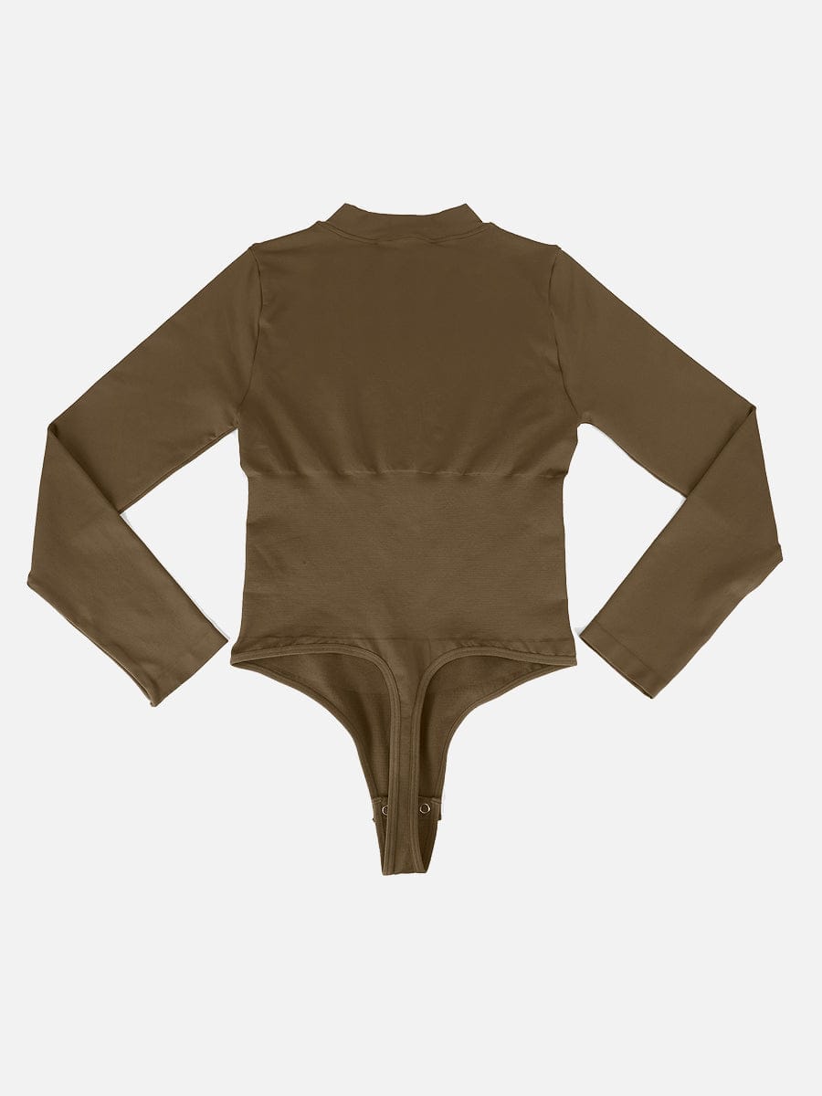 Wholesale Seamless Long Sleeve Zipper Thong Bodysuit